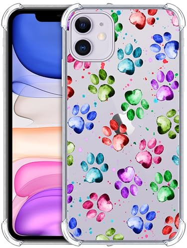 GlamCase for iPhone 11, iPhone 11 Clear Case - Dog Paw Watercolored design printed Durable Clear ShockProof Protective Designer Back Case/Cover for iPhone 11