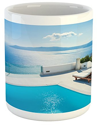 Mug Architektur Der Insel Santorini Griechenland Swimmingpool Blue Hotel Meerblick Becher Pflegeleichtes Glühweinbecher Mit Griffen Kaffee Tasse Für Tischdeko Morgentee Kakao 330Ml