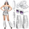 Shyllin Disco Glitzer Accessoires, Disco Glitzer Outfit Damen 70er Jahre Kostüm, Pailletten Discokugel Zubehör, Pailletten Sonnenbrille Hut Stulpen Ohrringe Armband-Party Karneval Halloween (Silber)