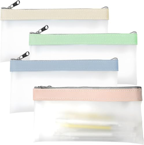 Ceeyoll 4-teiliges, transparentes, wasserdichtes Federmäppchen, Kunststoffbeutel mit Reißverschluss, durchsichtige Kulturbeutel, tragbar, für Studenten, Prüfungen.