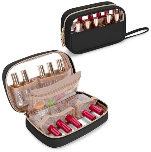 Yarwo Nail Polish Organizer Holds 10 Bottles, Nail Varnish Storage Case with Wrist Strap and Visible Window, Small Nail Polish Storage for Nail Art and Manicure Kit, Black (Bag Only, Patented)