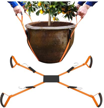 BBpara Topfpflanzenbeweger, Pflanzen-Hebegurte für Blumentöpfe, Pflanzgefäße, Felsen, Bäume, einfaches Anheben und Bewegen Schwerer Gegenstände bis zu 113 kg, große Größe, Orange, zum Patent