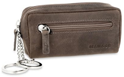 MANAGE XXL Schlüsseltasche Leder Grau für Damen und Herren - Schlüsseltasche mit Münzfach - echtleder Schlüsseletui Schlüsselmäppchen keychain Unisex Schlüssel Autoschlüssel Hunter Grau