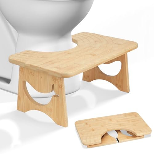 MAIJIAJU Taburete plegable para inodoro para adultos de bambú, 17,5 cm, diseño de ballena, taburete plegable para estreñimiento, flatulencia, antideslizante, taburete de baño, taburete de baño