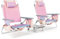 GOPLUS Lot de 2 Chaises de Camping Pliants 5 Positions Réglables avec Table Alu.,Salon de Jardin 2 Personnes Pliable,pour Pelouse, Jardin, Bord Piscine,Aucun Installation Requise(Rose Gradient)