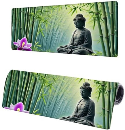 Large Mouse Mat Zen, Extended XXL Plant Gaming Mouse Pad Desk Pad 800x400x3mm, Keyboard Mat with Non-Slip Rubber Base, Soft Smooth Surface, Stitched Edges Mousepad, Improved Precision and Speed I-9