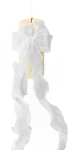 Kommunionkerze Tropfschutz Weiß mit Schleife und Lockenbändern, Tropfenfänger für Taufkerzen Kommunionkerzen Hochzeitkerzen und andere Stabkerzen