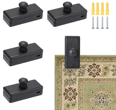 TOLIDA 4pcs Wall Mounted Tapestry Holders - Wood Blanket Hangers with Screws, Wall Clips for Rug Quilt and Other Textile, Rectangular Clamps, Black