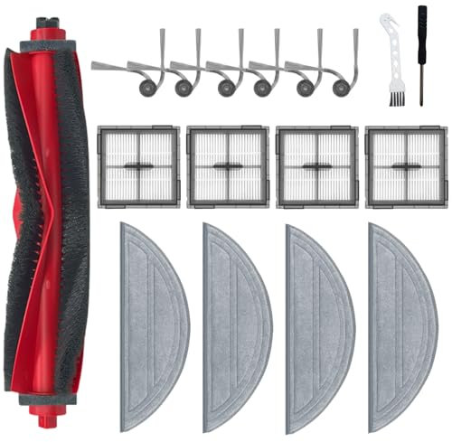Lot de 17 pièces de rechange pour robot aspirateur Roborock Q10 S5/Q10 S5+/Q10 X5/Q10 X5+, kits d'accessoires, 1 brosse principale, 4 filtres HEPA, 4 tampons de serpillère, 6 brosses latérales, 1