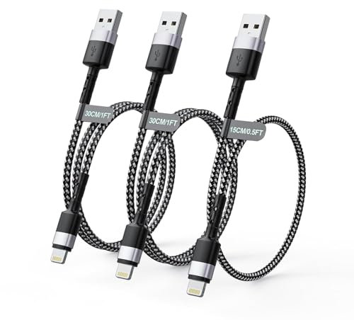 Cavo iPhone Corto[30CM+30CM+15CM, 3Pezzi] Nylon Cavo Lightning USB Cavetto Caricabatterie i-Phone Carica Rapida Corto iPhone Filo per iPhone 14 13 12 11 Pro Max Mini XR XS X 8 7 6 Plus 6s 5 5s 5c SE
