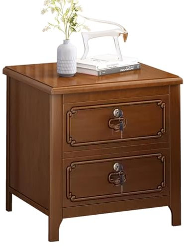 KIBONCY Mesita de Noche Moderna de Mediados del Siglo, Mesa de Noche de Nogal Macizo, con 2 cajones, para Sala de Estar, Dormitorio A