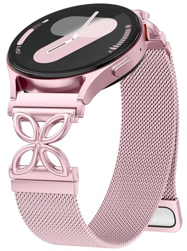 Upeak Pulsera de Metal Compatible con Correa Samsung Galaxy Watch 7 6 5 4 40mm 44mm - Correa Magnética de 20mm con Diseño Floral para Galaxy Watch 4 6 Classic/5 Pro/3 41mm/Active 2/FE/Gear Sport, Rosa