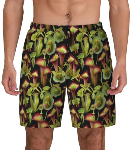 HTTUP Costume da bagno da uomo con stampa di piante carnivore, ad asciugatura rapida, alla moda, funzionale, da spiaggia, surf, pesca rilassante