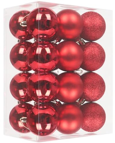 HIGA-JKL - Ensemble de décorations de sapin de Noël rouges, 24 pièces, boules de Noël en plastique de 3 cm, incassables, pour décoration de sapin de Noël, couronne de Noël et décorations de fête