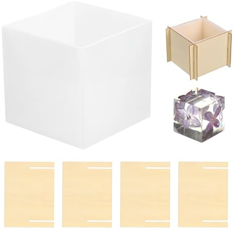 PATIKIL Würfelharzform, 7,1 cm, groß, tief, quadratisch, Epoxidharz, Gießform aus Silikon mit Holzsockel, für DIY-Kunsthandwerk, Kerze, Seife, Ornamente, Harzherstellung (Beige)
