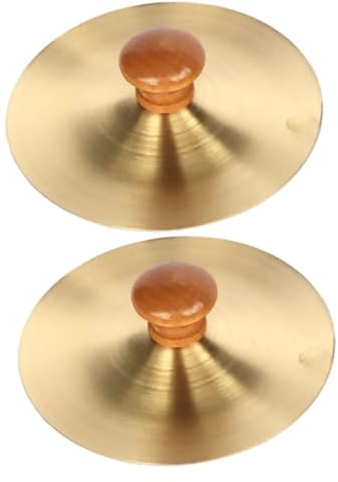 Instrumento de Percusión Infantil de Cobre Dorado 2 Piezas con Mango | Platos Pequeños de Dedo, Acabado en Madera, para Niños, Uso en Belly Dancing y Dance Parties