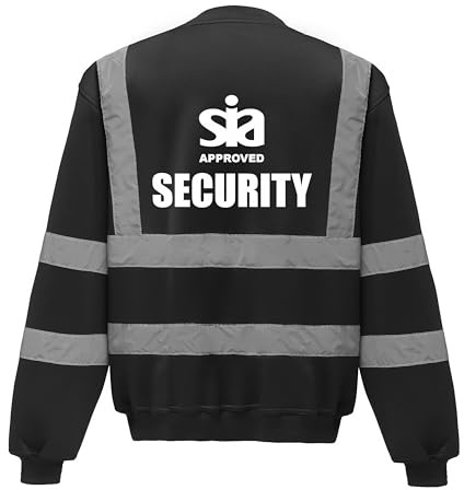 Brook Hi Vis Black SIA Approved Security Sweatshirt/Jumper with Reflective Strips – Professional Workwear for Guards, Door Supervisors, Bouncers & Events (Black, Large)