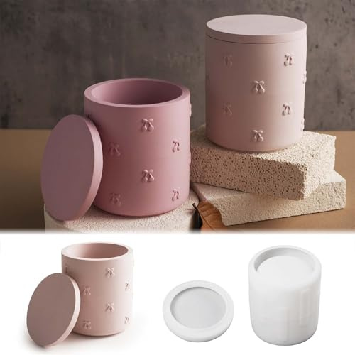 Silikonform Dose mit Deckel, FORMVERSITY Silikonform Kerzenhalter, Gipsformen zum Gießen Flower Pot Resin Mold, Silikonformen Gießformen Weihnachten, Silikonforms Schale für Diy Harzguss, Beton Gips