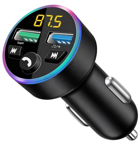 Transmisor FM para Coche - Adaptador Bluetooth 5.0 - Bluetooth para Coche | Reproductor MP3 - Transmisor FM Metálico - Dual - Llamadas Manos libres, Cargador Rápido para Mechero QC 3.0
