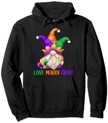 Funny Carnival GNOME with Fool Cap for Girls Love Mardi Gras Pullover Hoodie