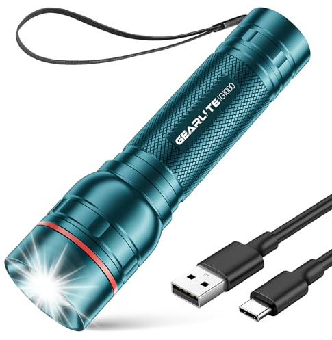 GEARLITE Extrem Hell Taschenlampe LED Aufladbar 2000 Lumen Tealblau 1 Stück | Zoombare Taschenlampe 3 Modi, Mini Handlampe mit Langer Laufzeit, IP65 Wasserdicht Flashlight für Camping, Wandern, Outdoor