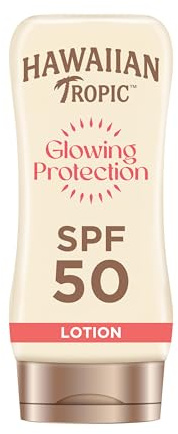 Hawaiian Tropic Glowing Protection Sunscreen Lotion - SPF 50-170ml | High UVA & UVB sun protection, water-resistant formula, with mica minerals, delivers softened skin, vegan