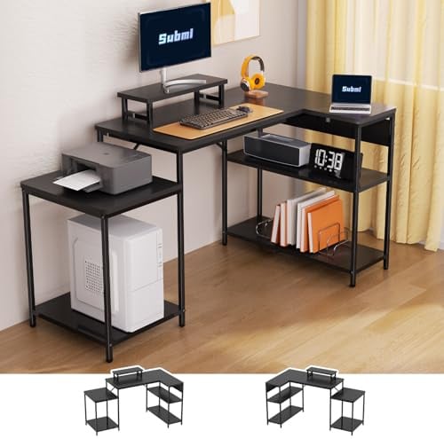 Submi Scrivania Ufficio Scrivania Angolare, 152x80cm Grande Reversible Scrivania Ufficio a L, Regolabile in Altezza Scrivania Angolare Pc, Lunga Scrivania Gaming per Casa Ufficio, Nero