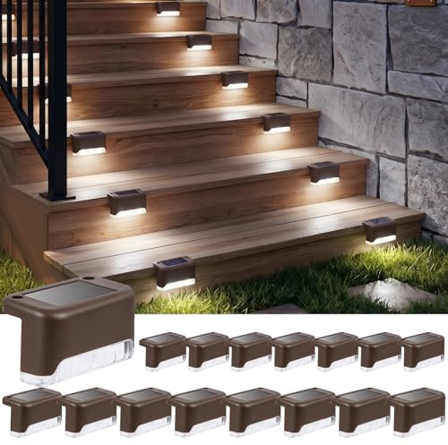 Ninonly Luci Solari per Scale Esterno, Set da 16 Luce Solare Bianco Freddo, Impermeabili LED Decorazioni Giardino per Gradini Recinzione Terrazzo Cortile Vialetto
