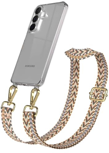 EAZY CASE Handykette - Verstellbares Taschenband kompatibel mit Galaxy S26, Schulterriemen, Handykordel mit Silikon Hülle, Umhängetasche, Rot Braun Gold