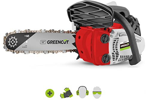GREENCUT GS250X-12 - Motosega motore a benzina 2 tempi 25,4cc 1,4cv, spada da 12, num denti 44, manubrio ergonomico, imbracatura a tracolla