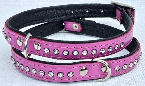 HUNDEHALSBAND, Halsband, Halsumfang 25-31 cm, Leder+Strass, PINK (20.01)
