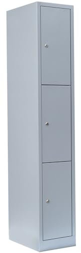 Lüllmann 3 Fächer Schließfachschrank komplett montiert grau 180x31,5x50cm (HxBxT) Wertfachschrank Fächerschrank Spind Umkleideschrank 520310
