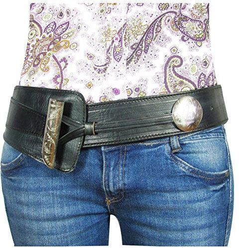 ALMADIH Damen Ledergürtel schwarz handgefertigt aus echtem Leder – Verstellbarer Damen Taillengürtel Damengürtel Hüftgürtel Bindgürtel Obi Gürtel Leder breiter Gürtel schick edel vintage (Adv schwarz)