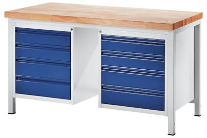 RAU | Werkbank | Gestellbauweise | 8 Schubladen Größe L | Tiefe 700 mm | Breite 1500 mm