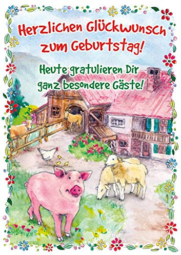 bentino Geburtstagskarte XL mit Sound und BERÜHR-Funktion, per Knopfdruck kannst Du die Tierstimmen hören, DIN A4 Set mit Umschlag, Grußkarte Bauernhof Karte mit Sound für Mädchen und Jungs