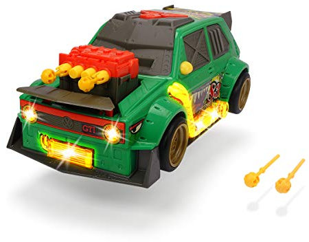 Dickie 203755003 Toys VW Golf 1 GTI Shooting Stars, Spielzeugauto im Retro-Look mit Pfeil-Launcher, einfahrbarer Motorblock, Abschussrampe mit 4 Pfeilen, Licht & Sound, inkl. Batterien, 26 cm, ab 3 Jahren
