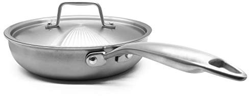 Fortune Candy 8-Inch Fry Pan with Lid, 3-ply Skillet, 18/8 Stainless Steel, Dishwasher Safe, Induction Ready (Silver)