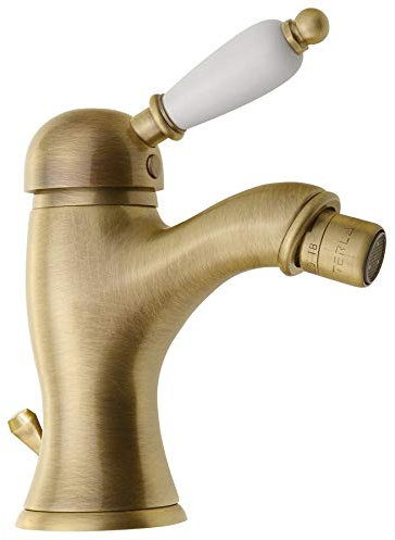 KIRKÉ WHITE BIDET-EINHEBELMISCHER MIT ABLAUFGARNITUR, WEISSER HEBEL, BRONZ