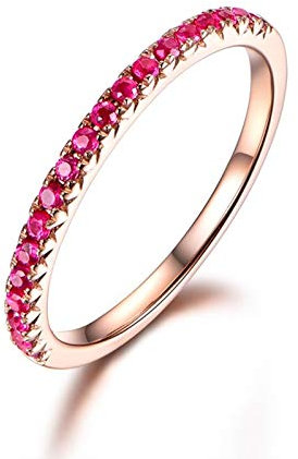 Bishilin Ringe für Damen 750 Bandring mit 0.25ct Rubin Eheringe Rosegold Hochzeit Ringe 56 (17.8)