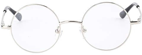 Agstum Round Retro Metal Optical Grade Glasses Frame Clear Lens Eyeglasses with Spring Hinge (Silver, Large Size / 49)