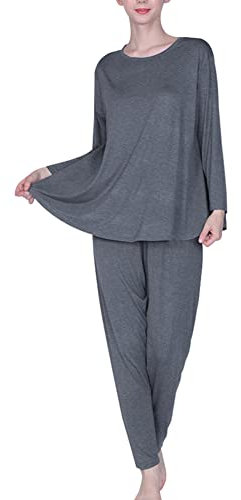amropi Pigiama Donna Oversize Set da Pigiami Manica Lunga Maglietta e Pantaloni Camicia da Notte Grigio,3XL