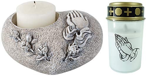 Novaliv Decoración para tumba con forma de corazón, color gris, para rezar, incluye luz LED, color blanco, decoración para tumba, resistente a la intemperie, piedra conmemorativa de té, corazón