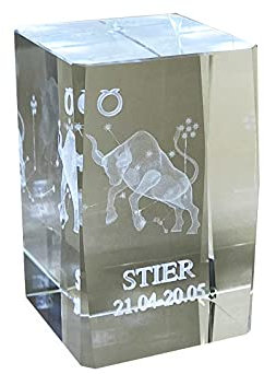 STIER 3D Glas Kristall Quader XL Sternzeichen im Hochformat - von WWW.Vienna-Fashion.at - Wien Österreich Austria - Setzkasten Deko Vitrine (Stier)