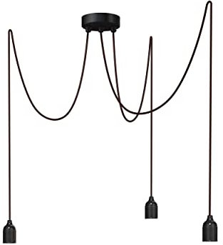 Relight Pendelleuchte 3-flammig Kraken (höhenverstellbar), E27 Lampenfassungen aus Bakelit, 3x 1.5 Meter Textilkabel Dunkelbraun
