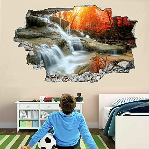 Wasserfall Wandsticker 3D Durchbruch Landschaft Wandtattoo kinderzimmer Deko Herbst Wand Aufkleber Selbstklebend Wanddurchbruch Wandbild für Junge Mädchen Teenager Zimmer Wohnzimmer Schlafzimmer