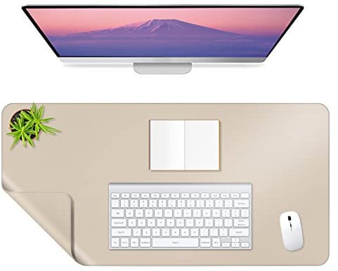 Schreibtischunterlage aus veganem Leder - 80x40cm apricot - Mauspad Groß Abwischbar - Schreibtisch Unterlage ultradünn und rutschfest für Home-office Laptop Büro