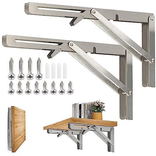 Klappkonsole Schwerlast 400mm, 2 Stück Edelstahl Klappkonsolen, Klappkonsole Tisch Klappregalhalterungen Belastbar 150kg für Küche, Garage