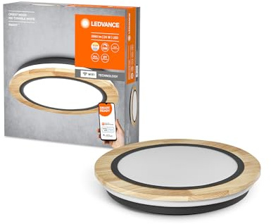 LEDVANCE SMART+ ORBIS WiFi-Deckenleuchte Wood, 24W, 2950lm, 400mm, regulierbares Weißlicht (2700K-6500K), dimmbar, FSC-zertifiziertes Holz, steuerbar per App, kompatibel mit Amazon, Google und Co.
