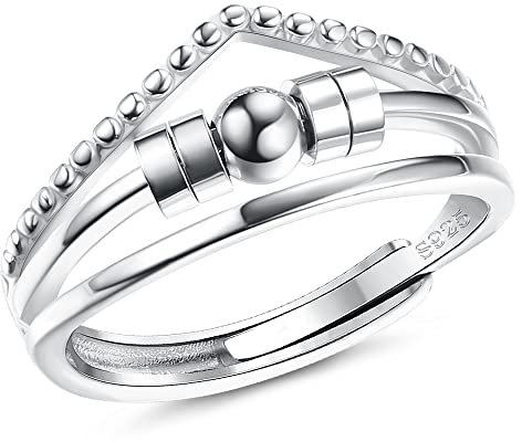 925 Sterling Silber Angst Ring Einstellbare Fidget Ringe für Frauen Männer Angst Spinning Bead Stapeln Spinner Band Ring (R4)