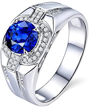 Ringe Liebe, Ringe Damen Hochzeit 18 Karat (750) Weißgold mit 1,63ct Blau Rundschliff Saphir Größe 63 (20,1)